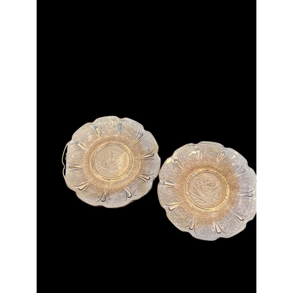 Vintage Pink Depression Glass Saucers Cherry Blossom Jeannette Glass 2